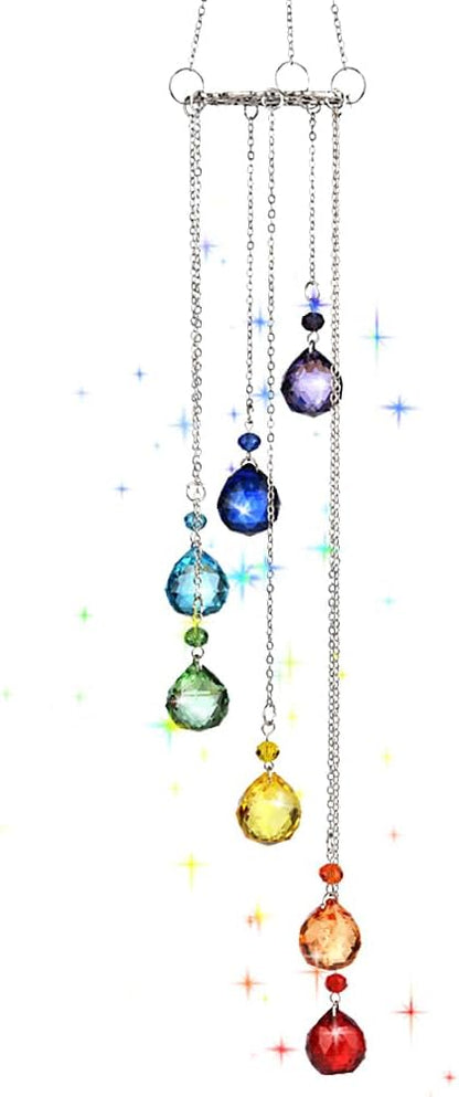 Rainbow Suncatcher Crystal Sun Catcher Colorful Prisms Wind Chime Garden Suncatchers for Windows Hanging Crystals Sun Catchers Wind Chimes for Outside Stained Glass Window Hanging Decor Windchimes