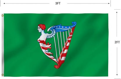Green Harp Ireland Flag 6X10FT, Am Harp Flags,Both Sides Printed, Men Women Banner,Vibrant Colors, Double Stitched with 2 Brass Grommets, Bar Garden Street Decoration, GYM, Office Decor,Indoor Outdoor Use,Gifts. (US-Green, 2x3ft)