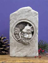Carruth Studio, Berry Mouse Wall Plaque Garden Statue Figurine, Original Sculpture Handcrafted in Stone, Artisan Made