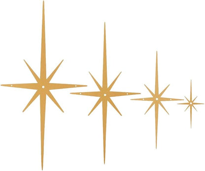 CREATCABIN 4Pcs Metal Star Burst Wall Decor Mid Century Star Decor Gold 8 Pointed Atomic Stars Celestial Wall Art Sculpture Hanging Ornament Modern Home Accents for Bedroom Office Room Decoration