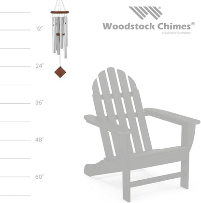 Woodstock Wind Chime for Outside Garden and Patio Decor, 27” Silver Aluminium and Teakwood Wind Chimes, Elegant Chime for Yard and Outdoor Gift