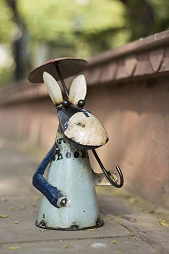 De Kulture Handmade Recycled Iron Donkey with Umbrella Collectible Figurine Fence Topper Beautify Garden Balcony Terrace| Ideal for Easter Party Decoration,5X7X12 (LWH) Inches