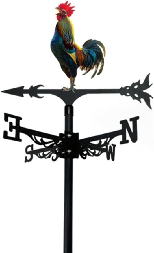 Colorful Rooster Weather Vane Spinner Wind Direction Farm Scene Stake Metal Outdoor Peacock Weathervane Ornament for Garden Yard Decoration (Rooster D)