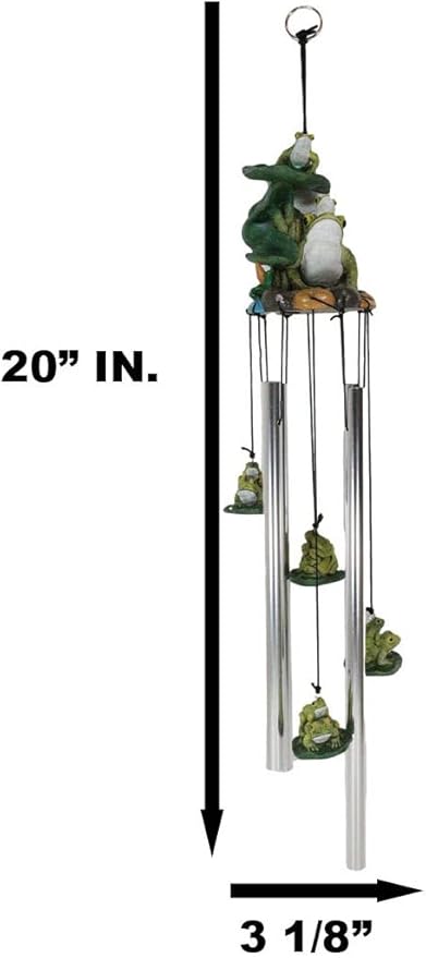 Ebros Gift Whimsical Summer Adventures Green Frog Mother with Babies Family Crouching On Lily Pads by Pond Resonant Tube Wind Chime Sculpture Outdoors Garden Lawn Patio Home Pool Deck Accent Decor