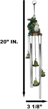 Ebros Gift Whimsical Summer Adventures Green Frog Mother with Babies Family Crouching On Lily Pads by Pond Resonant Tube Wind Chime Sculpture Outdoors Garden Lawn Patio Home Pool Deck Accent Decor