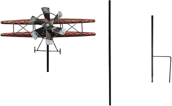 Treasure Gurus Biplane Garden Yard Art Metal Wind Weather Spinners Airplane Kinetic Sculptures Decor Stake Patio
