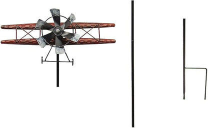 Treasure Gurus Biplane Garden Yard Art Metal Wind Weather Spinners Airplane Kinetic Sculptures Decor Stake Patio