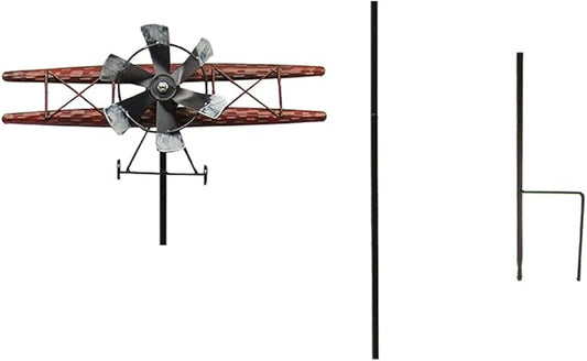 Treasure Gurus Biplane Garden Yard Art Metal Wind Weather Spinners Airplane Kinetic Sculptures Decor Stake Patio