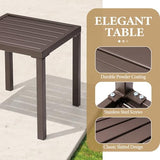 Outdoor Metal Side Table, Patio Small Square End Table, Brown