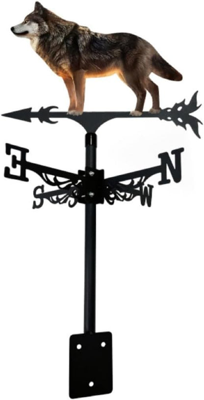 Colorful Rooster Weather Vane Spinner Wind Direction Farm Scene Stake Metal Outdoor Peacock Weathervane Ornament for Garden Yard Decoration (Wolf B)