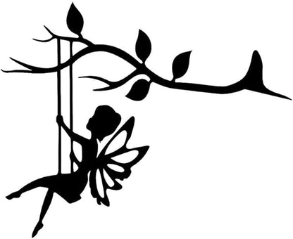 Fairy Silhouette Statue, Metal Fairy Branch Decoration Outdoor Metal Craft Fairy Statue for Garden Backyard Tree Decor, Hanging Ornament (28 x 23 cm) (Black)