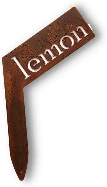 Planter Size Small Metal Garden Plant Vegetable Flower or Herb Markers 13.5 Inches Tall (lemon, Naturally Rusted)