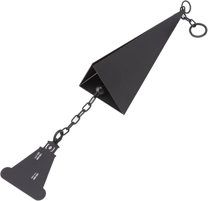North Country Wind Chimes, Iron Triangle Wind Bell Chimes, Black Painted Wind Chimes with Lighthouse, for Indoor and Outdoor Garden Decorations