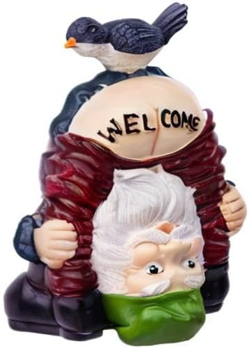 Garden Gnomes Outdoor Funny Welcome Gnomes Statue Garden Gnome Figurine for Lawn Patio Yard Decoration(Welcome)