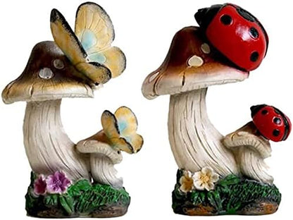 Garden Statue Animal Sculpture Outdoor Decor Gift Resin Mushroom Garden Statues, Outdoor Decor Figurines Patio Yard Lawn Ornaments Fairy Garden Collectibles Front Porch Sculptures(E,12x10x19cm)