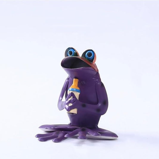 Metal Frog Outdoor Garden Ornament Decoration, Yard/Balcony/Flower Pot Art Statue Decorations, Funny Cute Animal Frogs Iron Vintage Statues (Purple-A)