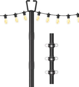 10FT String Light Poles for Outdoor Decor, Sturdy Light Pole with Fence Brackets, Adjustable Metal Posts for Outside Patio, Backyard, Deck, Garden, Party, Wedding