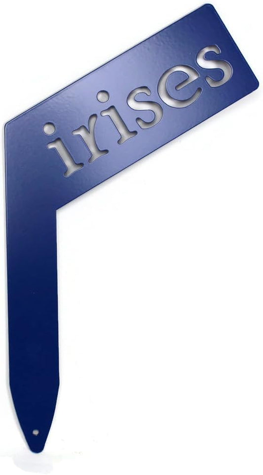 Planter Size Small Metal Garden Plant Vegetable Flower or Herb Markers 13.5 Inches Tall (irises, Blue)