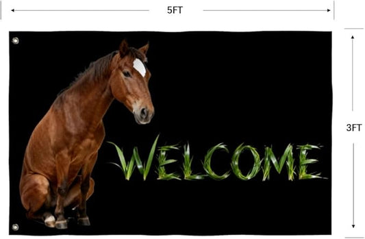 Horse Welcome Flag 3X5FT, Farm House Flags, Horse Meme Banner,Both Sides Printed, Men Women Banner,Vibrant Colors, Double Stitched with 2 Brass Grommets, Bar Garden Street Decoration, GYM, Office Decor,Indoor Outdoor Use,Gifts. (Horse, 3x5ft)