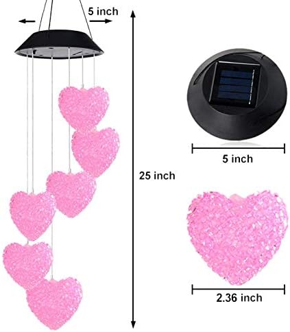 Tvoip Color Changing LED Solar Power Lamp Heart Wind Chimes Garden Decoration Yard Waterproof LED Light Lighting Hanging Decor (Heart)