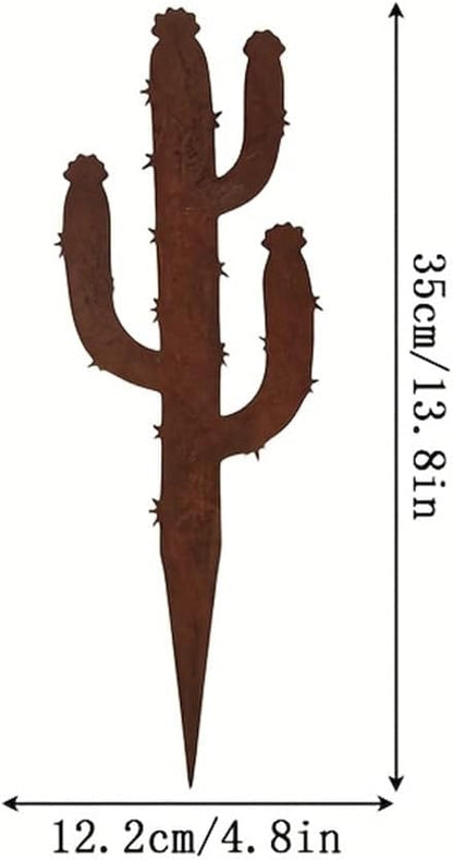 Rusty Metal Cactus Garden Stake, Iron Art Outdoor Decor, Rust Color Cactus, Suitable for Yard Decoration, Garden Ornament