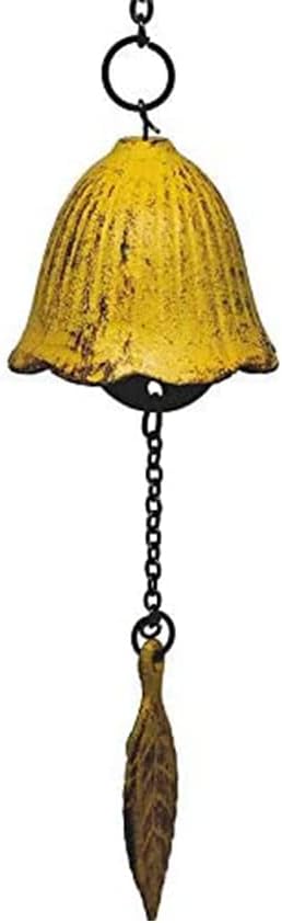 Japanese Traditional Lucky Small Wind Chimes for Outside, Iwachu Cast Iron Bless Temple Wind Bell Memorial and Sympathy Leaf Wind Chimes Indoor Garden Bell, Patio, Balcony (Yellow Leaf)
