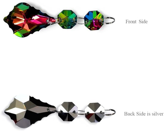 20pcs Chandelier Crystals Maple Leaf Prism Pendant Parts Connected Glass Octagon Beads Chain for Chandelier Decoration 38mm (Rainbow)