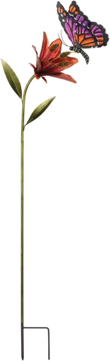 Regal Art & Gift Butterfly Flower Metal Garden Stake - Decorative Handcrafted Outdoor Metal Sculpture for Lawn, Patio & Garden Décor - Pink