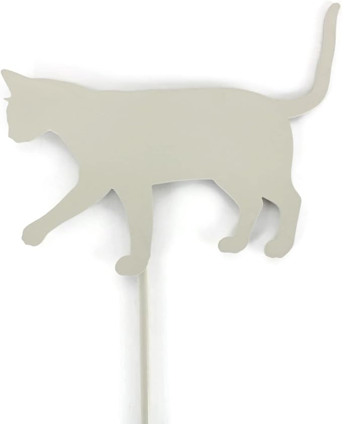 Pets and Farm Animals Metal Garden Landscape Stake (11.5" Wide Cat on Stake, Cream)
