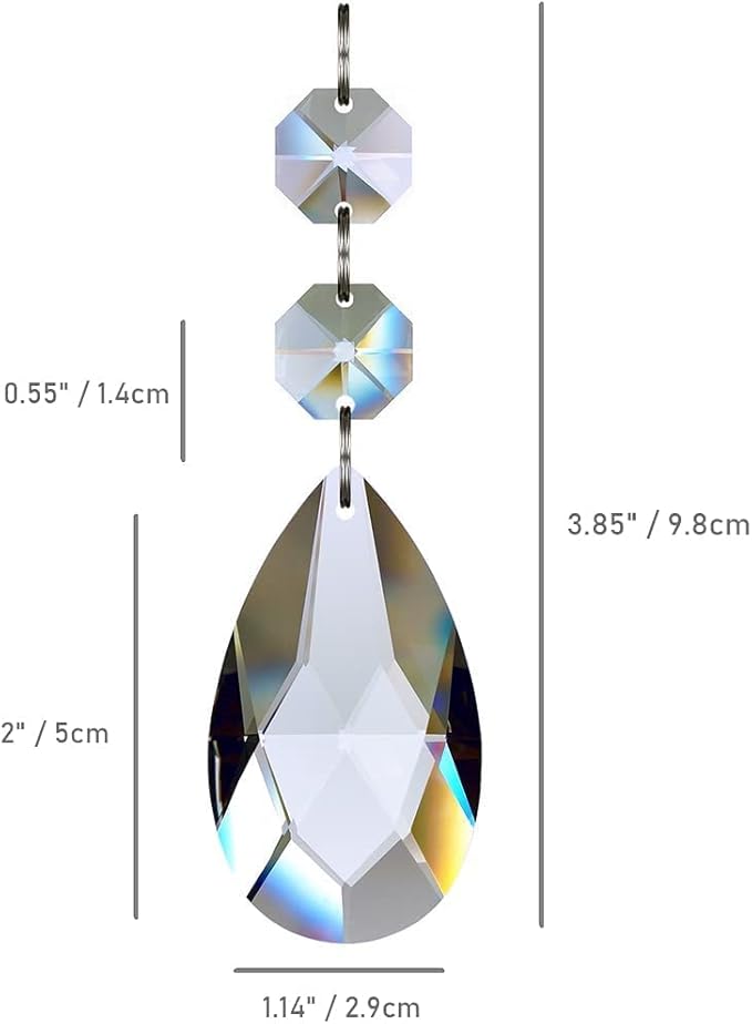 20pcs 50mm Teardrop Chandelier Crystals, Clear Replacement Parts Hanging Pendants Connected Glass Octagon Beads for Chandelier Decoration