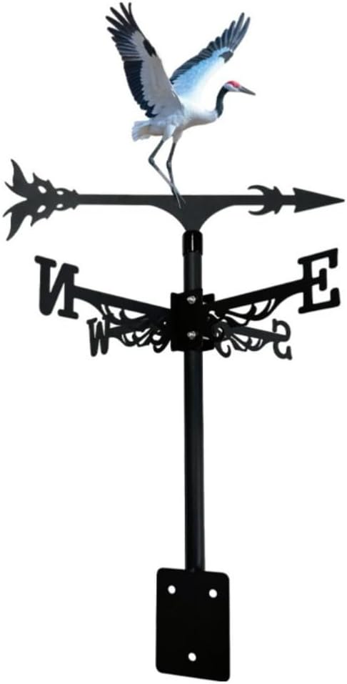 Colorful Red-Crowned Crane Weather Vane Metal Peacock Rooftop Weathervane Iron Wind Direction Indicator Garden Statue Yard Decor Lawn Ornament (Crane B)