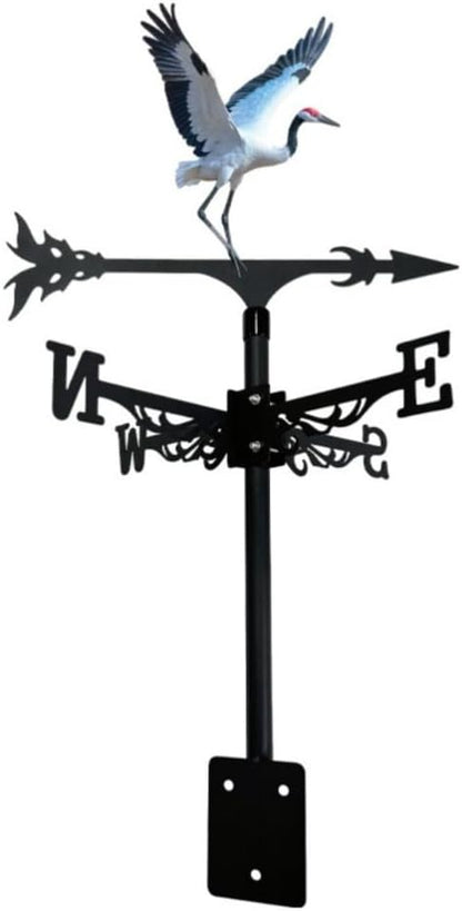 Colorful Red-Crowned Crane Weather Vane Metal Peacock Rooftop Weathervane Iron Wind Direction Indicator Garden Statue Yard Decor Lawn Ornament (Crane B)