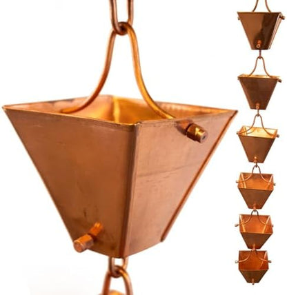 Nutshell Stores Medium Square Cups Rain Chain - Copper - 18 Feet