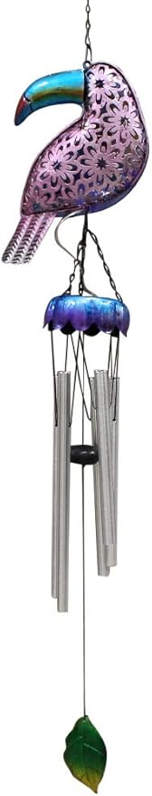 Evergreen Garden Tropical Solar Glass and Metal Wind Chimes, Set of 4