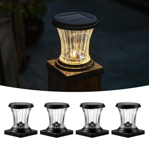 Glass Solar Post Cap Lights - 4x4 Posts, Warm White, 4 Pack