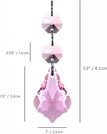 20pcs Maple Leaf Crystal Chandelier Prism Replacement Pendant Connected Glass Octagon Beads Chain for Chandelier Christmas Decoration 38mm (Pink)