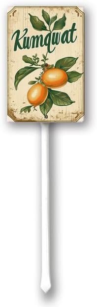 Uptell Vintage Aluminum Kumquat Fruit Signs Yard Sign with Stake for Garden Fruit Garden Label Stakes Plant Markers for Outdoor Plants Waterproof 8x12 inch