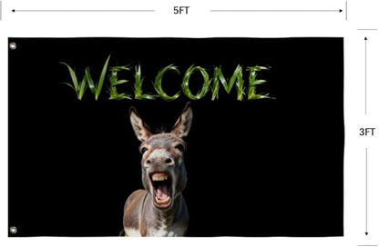 Donkey Welcome Flag 3X5FT, Farm House Flags, Donkey Meme Banner,Both Sides Printed, Men Women Banner,Vibrant Colors, Double Stitched with 2 Brass Grommets, Bar Garden Street Decoration, GYM, Office Decor,Indoor Outdoor Use,Gifts. (Donkey, 3x5ft)