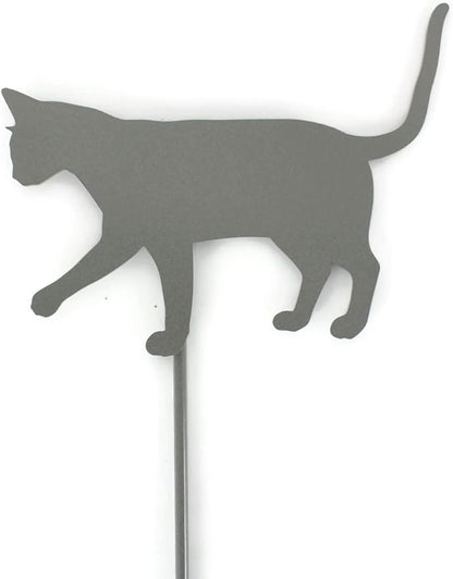 Pets and Farm Animals Metal Garden Landscape Stake (9" Wide Cat on Stake, Gray)