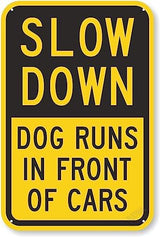 New Warning Plaque Wall Decor Slow Down - Dog Runs In Front Of Cars Sign Courtyard Decoration Office Sign Outdoor & Indoor Safety Sign 8 X 12 Inch