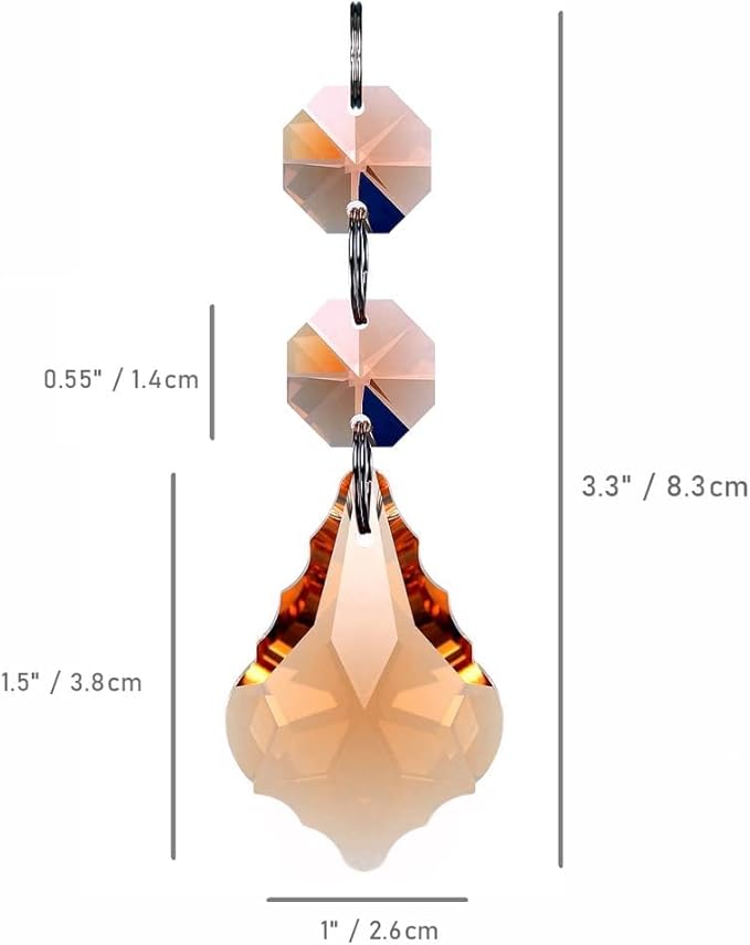 20pcs Crystal Maple Leaf Chandelier Prism Replacement Pendant Connected Glass Octagon Beads Chain for Chandelier Christmas Decoration 38mm (Rose)