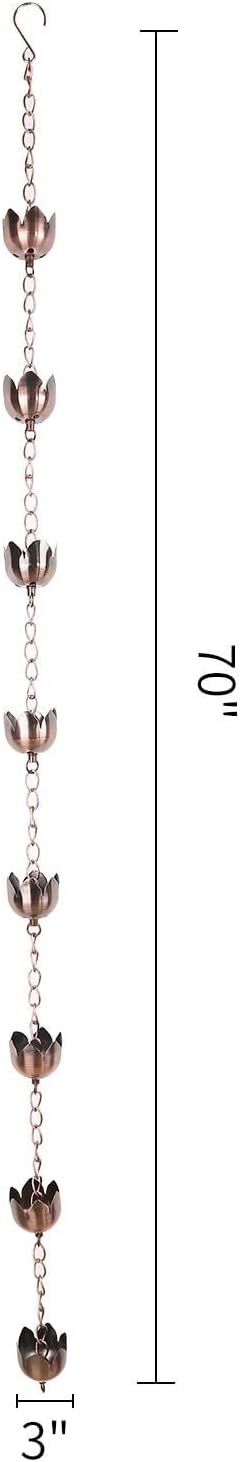 Topadorn Rain Chains Gutter 72" Metal Decorative Lotus Cup Rain Chain Bell for Home & Garden Decoration