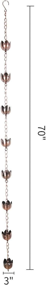 Topadorn Rain Chains Gutter 72" Metal Decorative Lotus Cup Rain Chain Bell for Home & Garden Decoration