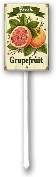 Uptell Vintage Aluminum Grapefruit Fruit Signs Yard Sign with Stake for Garden Fruit Garden Label Stakes Plant Markers for Outdoor Plants Waterproof 8x12 inch