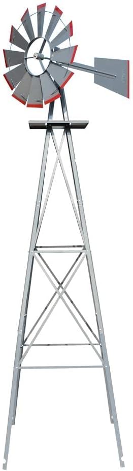 VINGLI Upgrade 8FT Ornamental Windmill Backyard Garden Decoration Weather Vane, Heavy Duty Metal Wind Mill w/ 4 Legs Design, Grey