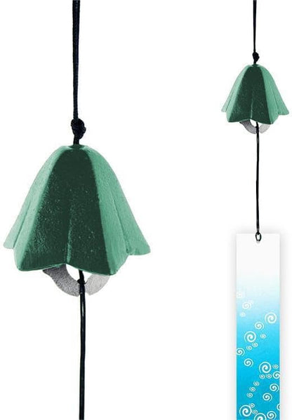 Japanese Lucky Traditional Wind Chimes for Outside, Iwachu Cast Iron Bless Temple Wind Bell Memorial and Sympathy Small Wind Chimes for Good Luck Garden Bell, Patio, Balcony (Green)