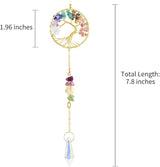 Handmade 7 Chakra Tree of Life Crystal Suncatcher, Sun Catcher Hanging for Car, Windows, Spiritual, Rainbow Maker, Butterfly Indoor Garden Home Decor