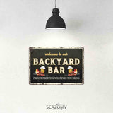 SCAZOMV Welcome To Our Backyard Bar & Grill Metal Sign Outdoor Pool Backyard Bar Signs 12"X8" Tin Sign