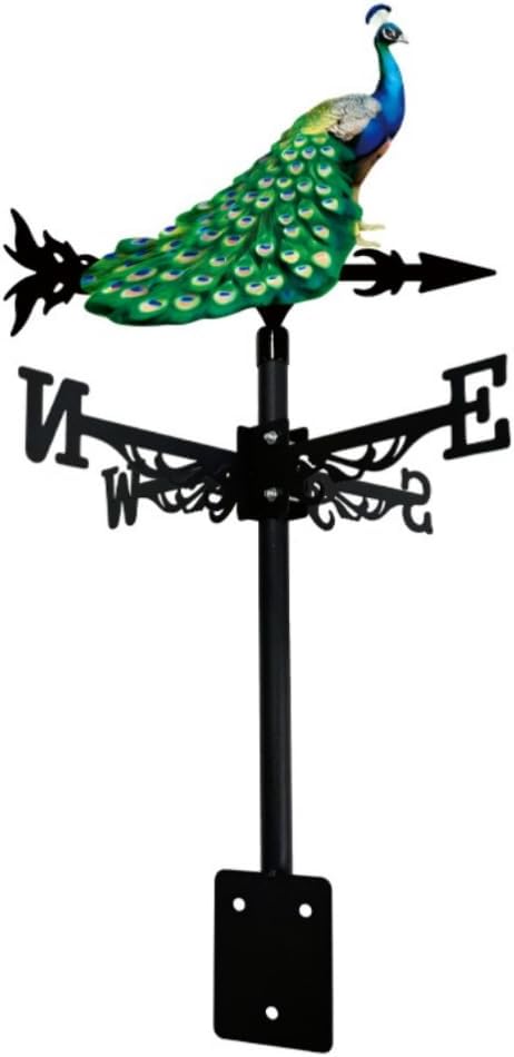 Colorful Red-Crowned Crane Weather Vane Metal Peacock Rooftop Weathervane Iron Wind Direction Indicator Garden Statue Yard Decor Lawn Ornament (Peacock Green B)
