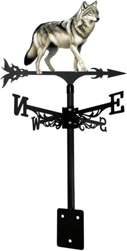 Colorful Wild Wolf Weather Vane Metal Craft Rooftop Weathervane Iron Wind Direction Indicator Garden Statue Yard Decor Lawn Ornament (b) A